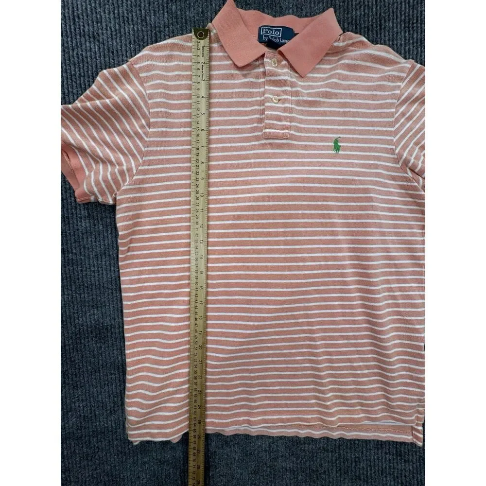 Polo Ralph Lauren Polo Mens Large Orange Striped Short Sleeve Shirt  100% Cotton